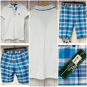 Ralph Lauren Active Golf Womens Small 4 White Blue Embroidered Shirt Shorts Set
